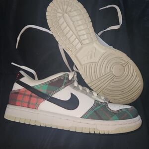 Nike Dunk Low Plaid Sneakers - White, Red & Green